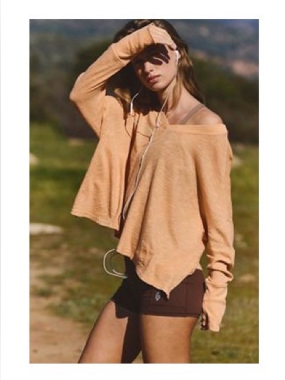 FP Movement Solani Cotton-Linen Layer Cropped V neck, Size Small, Papaya, NWT